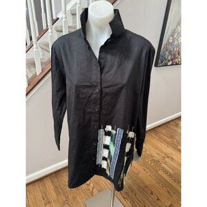 NWT MSquare by Neetu Malik Proper Shirt Mandarin Embroidered Black Size 2